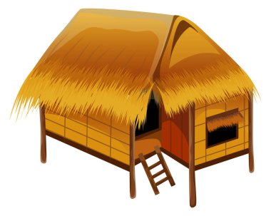 Çatısı olan ahşap bir evin çizimi