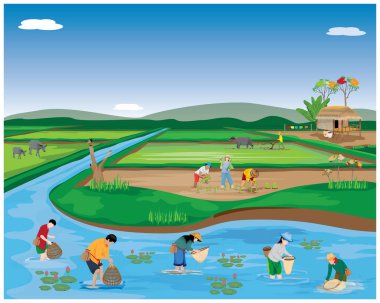 Bu alandaki bir grup insanın vektör çizimi