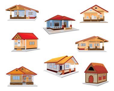 Ev ve bina ikonunun vektör çizimi. Web için renkli ve modern tema simgesi seti.