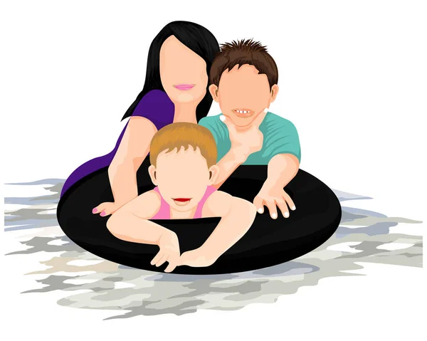 母親と娘が赤ちゃんと一緒にビーチで — ストックベクタ
