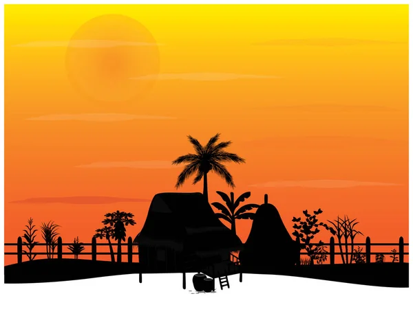 Silueta Pláže Palmami Západem Slunce — Stockový vektor