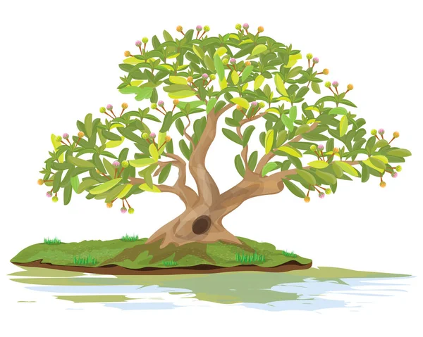 Ilustração Uma Árvore Com Folhas Verdes — Vetor de Stock