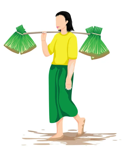 Woman Broom Rain — Vector de stock