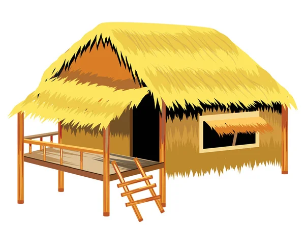 Wooden Hut Straw Vector Illustration — Vector de stock