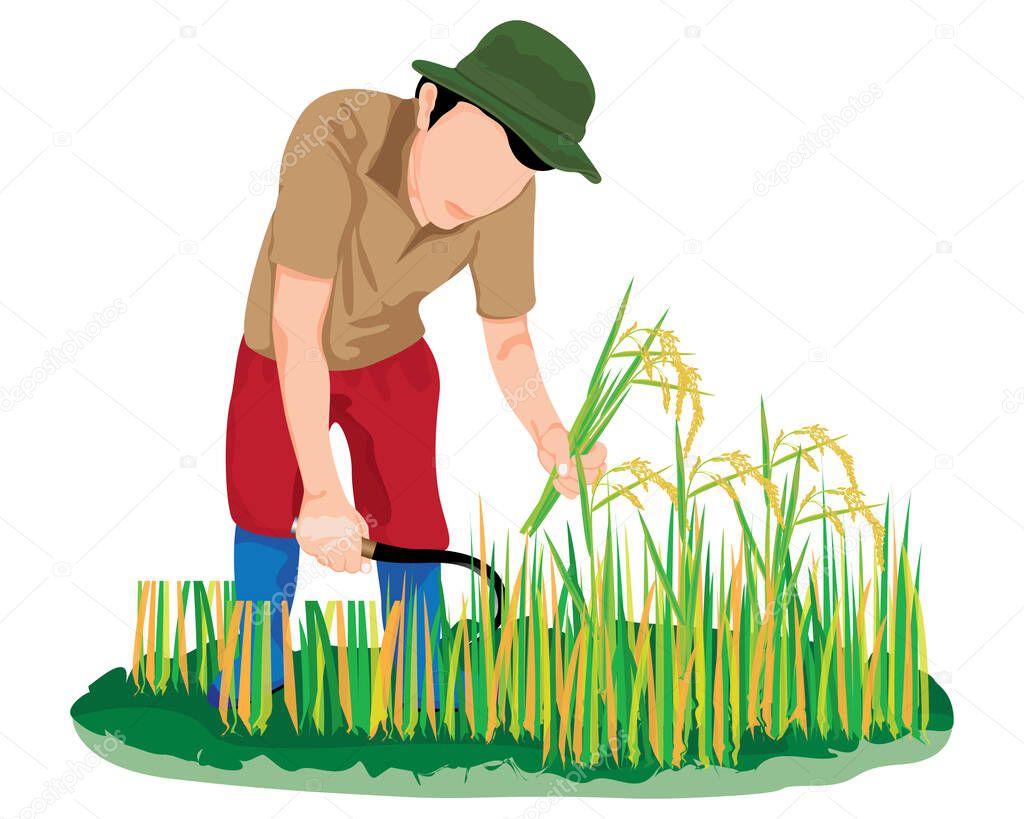 vector illustration of a gardener planting grass with a shovel
