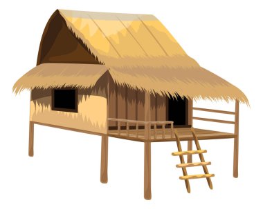 Beyaz arkaplandaki ahşap bir kulübenin vektör çizimi