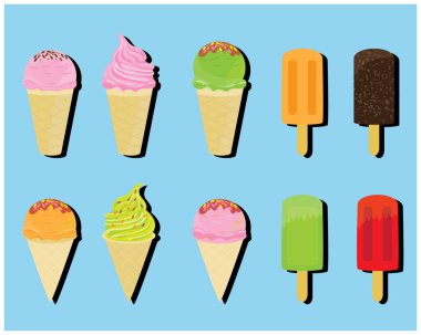 Farklı dondurma seti, vektör illüstrasyonu