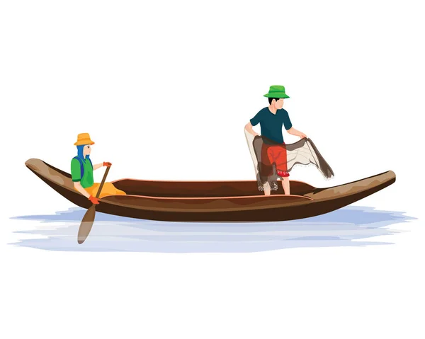 Ilustração Barco Com Caiaque —  Vetores de Stock