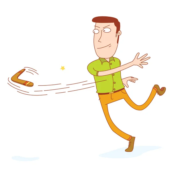 Man Throwing Boomerang Fast — Stock Vector