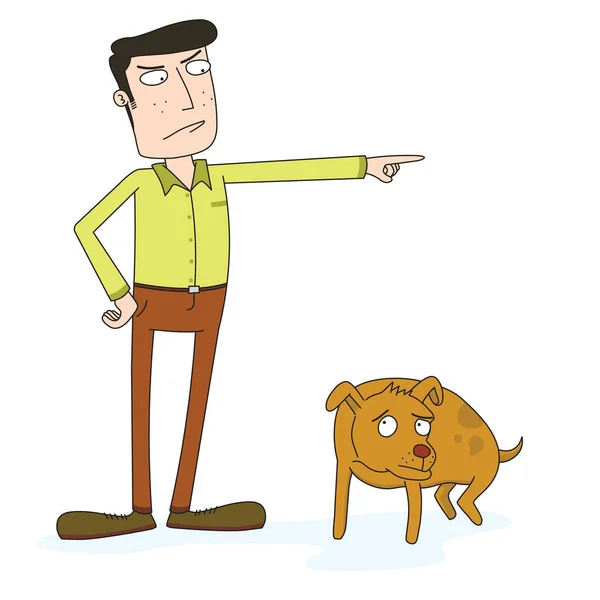 Hombre Enojado Con Perro Mascota — Vector de stock