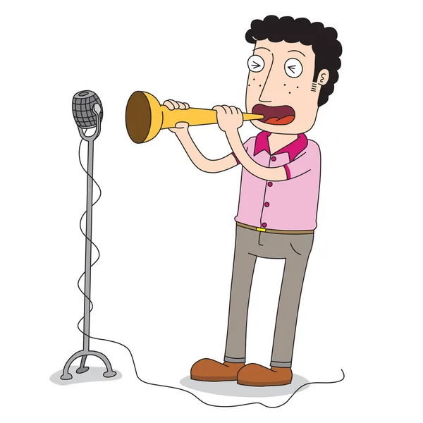 Muž Hraje Trumpetu Jevišti — Stockový vektor