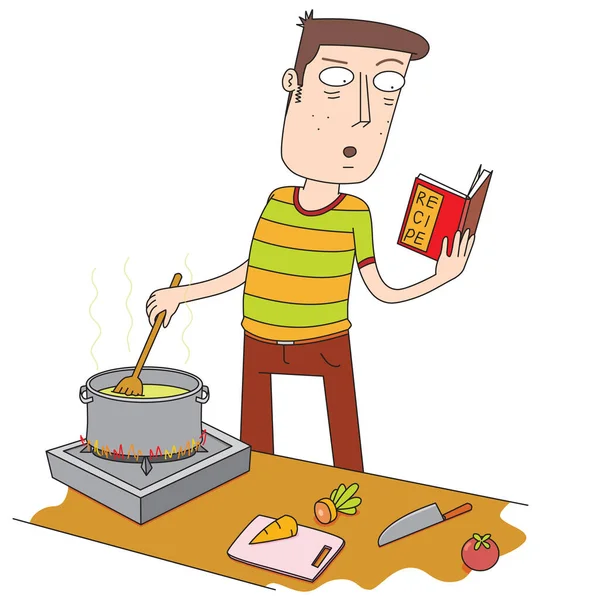 Человек Приготовления Пищи Помощью Книги Рецептов — стоковый вектор
