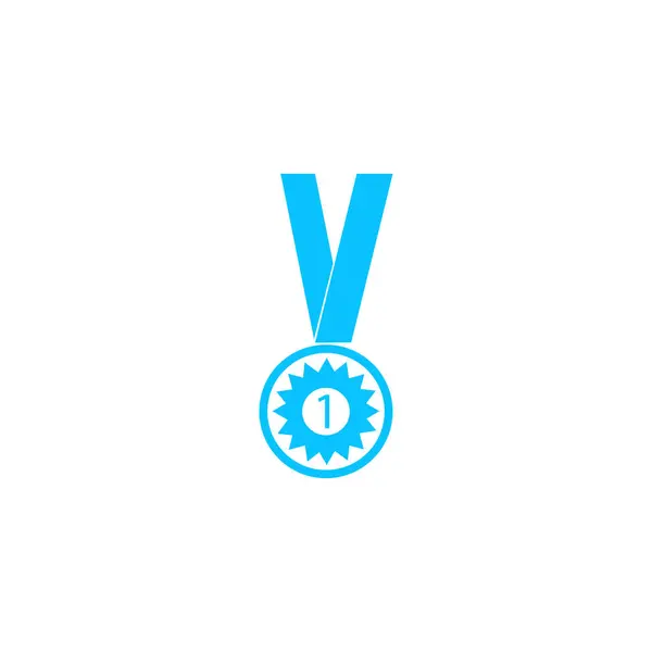 Νούμερο Ένα Μετάλλιο Νικητής Εικονίδιο Επίπεδη Μπλε Εικονόγραμμα Λευκό Φόντο — Διανυσματικό Αρχείο