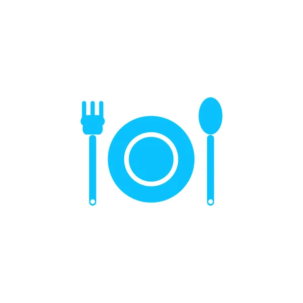 Assiette Avec Fourchette Cuillère Icône Plat Pictogramme Bleu Sur Fond — Image vectorielle