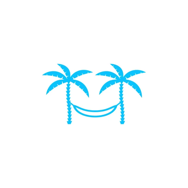 Entspannte Hängematte Zwischen Zwei Palmen Blaues Piktogramm Auf Weißem Hintergrund — Stockvektor