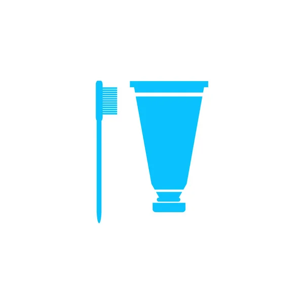 牙刷和牙膏图标扁平 白色背景上的蓝色象形文字 矢量图解符号 — 图库矢量图片