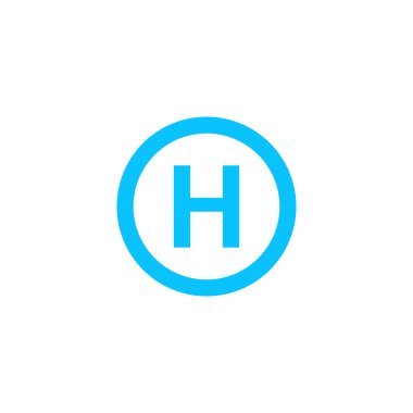 Helikopter iniş ikonu düz. Beyaz arka planda mavi resim. Vektör illüstrasyon sembolü