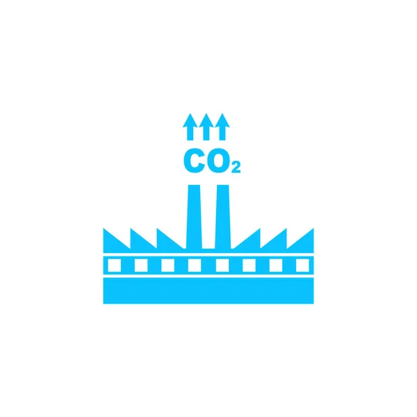 Fabriek Met Schoorsteen Vervuilende Co2 Wolk Rook Pictogram Plat Blauw — Stockvector