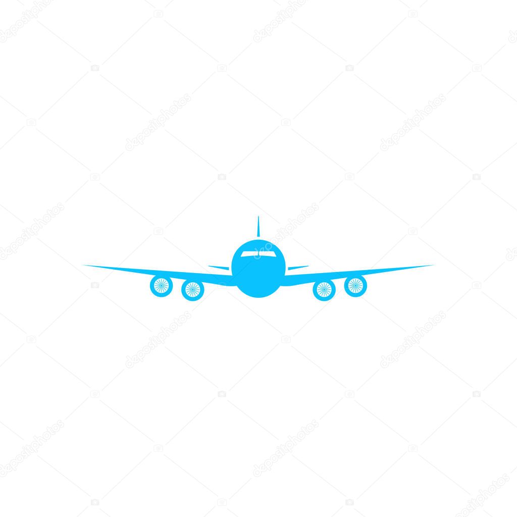 Aircraft or Airplane icon flat. Blue pictogram on white background. Vector illustration symbol