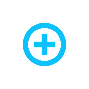 Tıbbi haç simgesi düz. Beyaz arka planda mavi resim. Vektör illüstrasyon sembolü