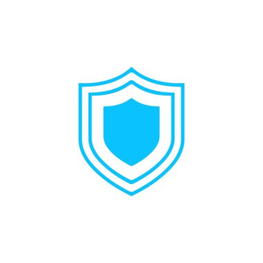 Kalkan simgesi düz. Beyaz arka planda mavi resim. Vektör illüstrasyon sembolü