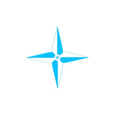 Rüzgar gül ikonu düz. Beyaz arka planda mavi resim. Vektör illüstrasyon sembolü