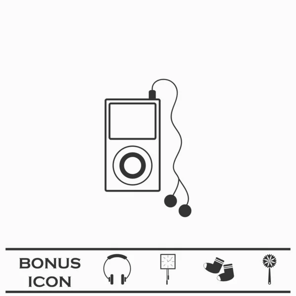 Mp3 Lejátszó Ikon Lapos Fekete Piktogram Fehér Háttérrel Vektor Illusztráció — Stock Vector