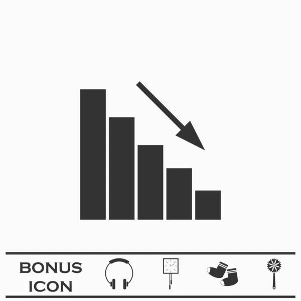 Grafiek Naar Beneden Pictogram Plat Zwart Pictogram Witte Achtergrond Vector — Stockvector