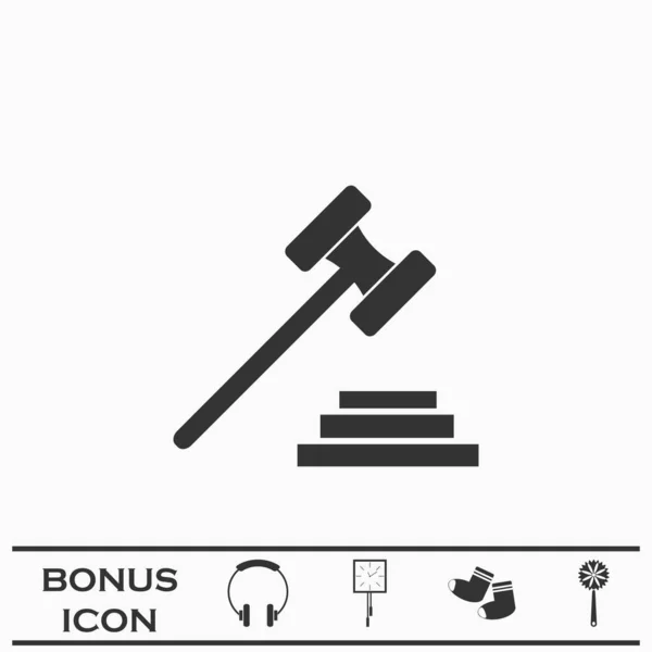 Gavel Flach Schwarzes Piktogramm Auf Weißem Hintergrund Vektorillustration Symbol Und — Stockvektor