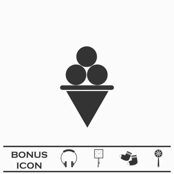 冰淇淋图标扁平 白色背景上的黑色象形文字 矢量图解符号和加法按钮 — 图库矢量图片