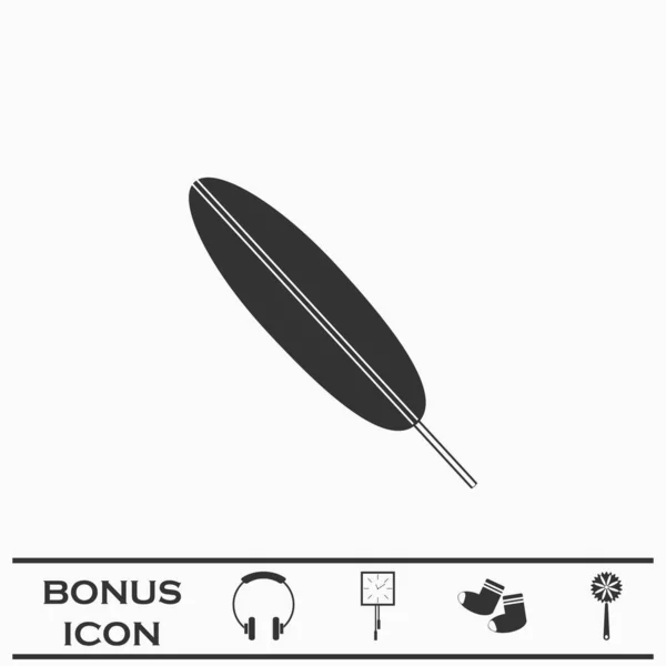 羽毛图标平面 白色背景上的黑色象形文字 矢量图解符号和加法按钮 — 图库矢量图片