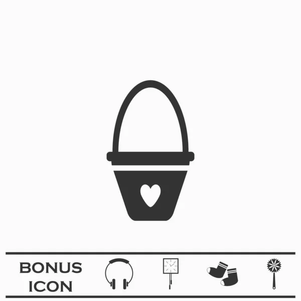 Baby Bucket Hearth Icon Flat Black Pictogram White Background Vector — Stock Vector