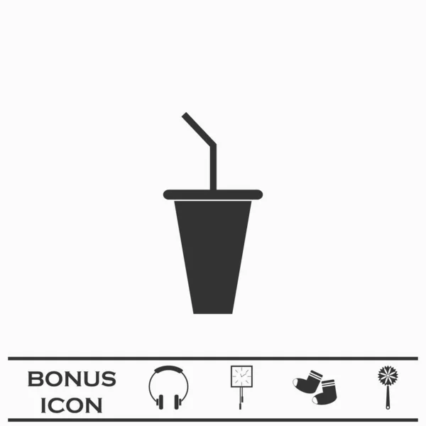 Paper Cup Drinking Straw Icon Flat Black Pictogram White Background — Stock Vector