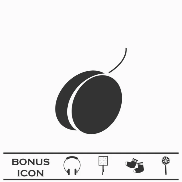 Płaska Ikona Owoców Śliwki Czarny Piktogram Białym Tle Symbol Ilustracji — Wektor stockowy
