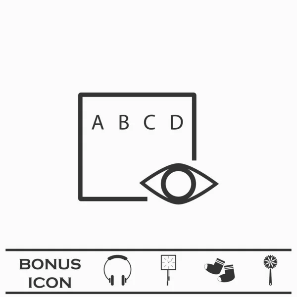 目のテストアイコンフラット 白い背景の黒いピクトグラム ベクターイラストのシンボルとボーナスボタン — ストックベクタ