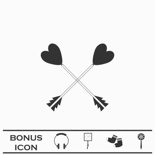 ハートアイコンフラット矢印 白い背景の黒いピクトグラム ベクターイラストのシンボルとボーナスボタン — ストックベクタ