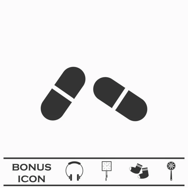 Pill Icon Flat Black Pictogram White Background Vector Illustration Symbol — Stock Vector