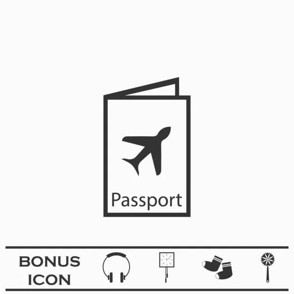 Διαβατήριο Ταξιδεύει Εικονίδιο Επίπεδη Μαύρο Εικονόγραμμα Λευκό Φόντο Εικονογράφηση Διάνυσμα — Διανυσματικό Αρχείο