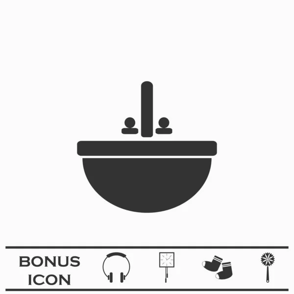 Washbasin Icon Flat Black Pictogram White Background Vector Illustration Symbol — Stock Vector