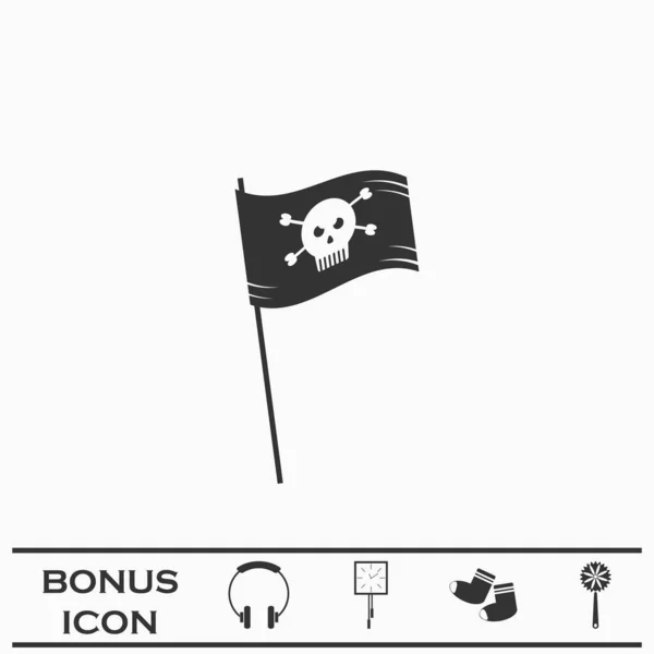 Piraten Vlag Pictogram Plat Zwart Pictogram Witte Achtergrond Vector Illustratie — Stockvector