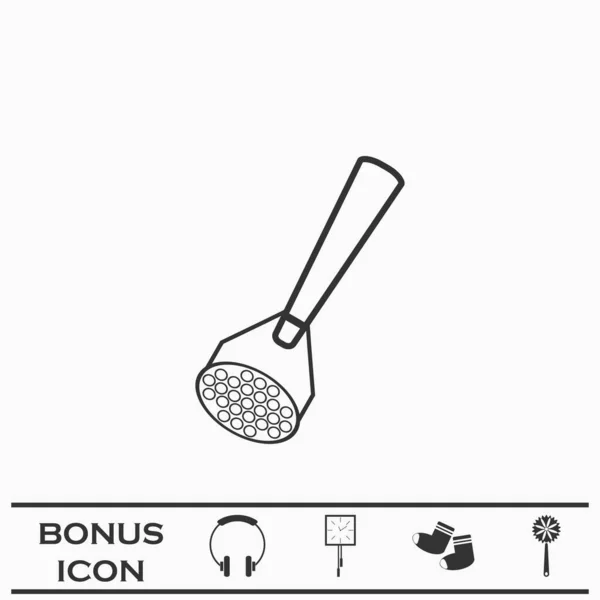 Potato Masher图标平面 白色背景上的黑色象形文字 矢量图解符号和加法按钮 — 图库矢量图片