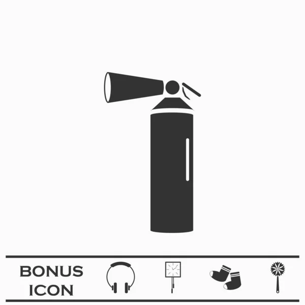 消火器アイコンフラット 白い背景の黒いピクトグラム ベクターイラストのシンボルとボーナスボタン — ストックベクタ