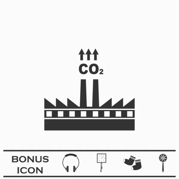 Usine Avec Cheminée Polluant Co2 Nuage Fumée Icône Plat Pictogramme — Image vectorielle