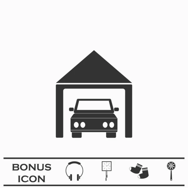Auto Garage Icona Piatta Pittogramma Nero Sfondo Bianco Simbolo Illustrazione — Vettoriale Stock