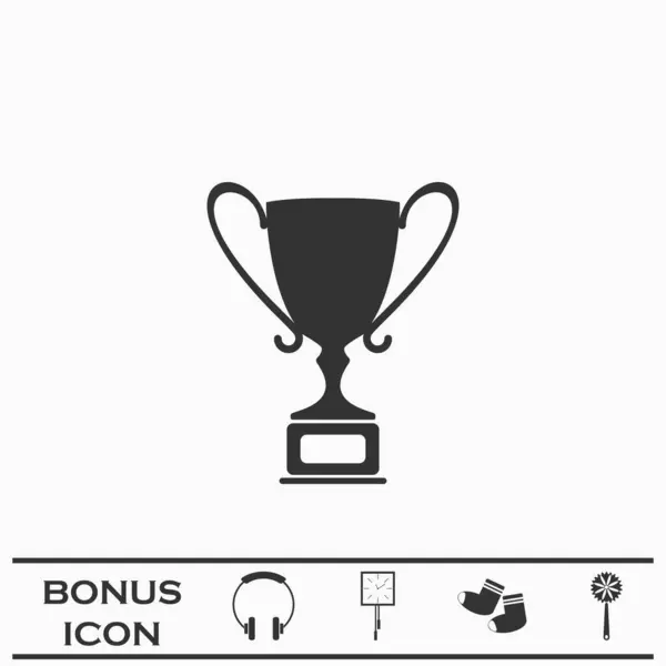 Trophy Championship Cup Icon Flat Black Pictogram White Background Vector — Stock Vector