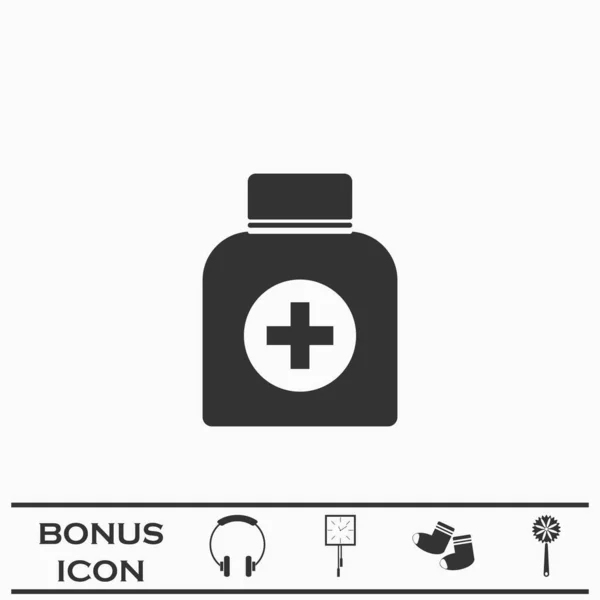Medicine Bottle Icon Flat Black Pictogram White Background Vector Illustration — Stock Vector