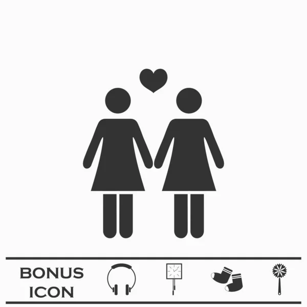 レズビアンアイコンフラット 白い背景の黒いピクトグラム ベクターイラストのシンボルとボーナスボタン — ストックベクタ
