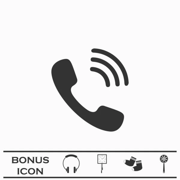 Telefoon Icoon Plat Zwart Pictogram Witte Achtergrond Vector Illustratie Symbool — Stockvector