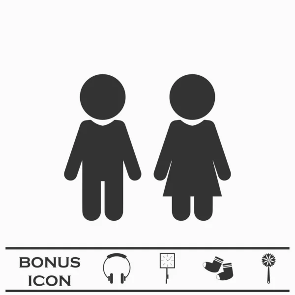 Mädchen Und Jungen Ikone Flach Schwarzes Piktogramm Auf Weißem Hintergrund — Stockvektor