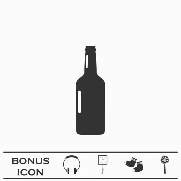 啤酒瓶子图标平整 白色背景上的黑色象形文字 矢量图解符号和加法按钮 — 图库矢量图片